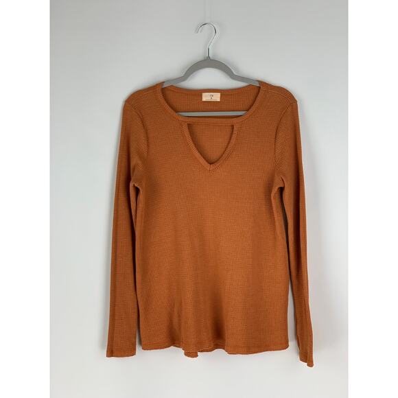 TLA Nadia Cut Out Waffle Knit Long Sleeve Shirt Womens Size XS Terracotta - Picture 3 of 7
